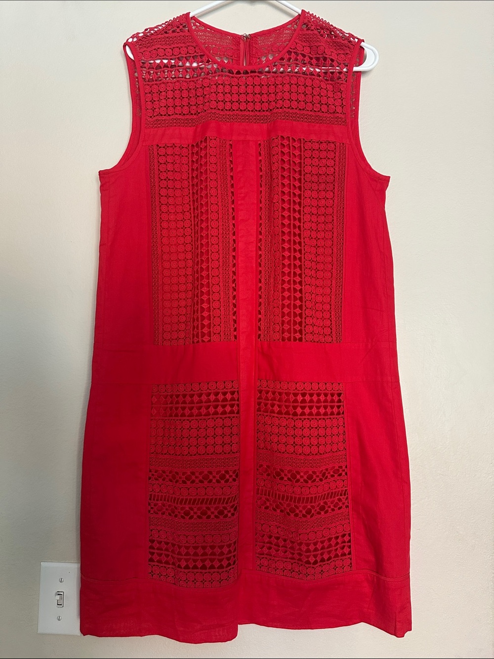 J. Crew Red Sleeveless Crochet-Panel Shift Dress Med Tall